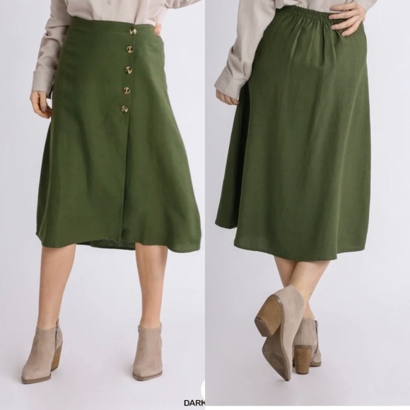 Umgee Linen Blend‎ Midi Wrap Skirt in Olive - Picture 1 of 7